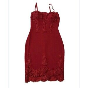 Haute Monde Women's Red Lace Bodycon Sweetheart Strappy Knee Length Dress Size L